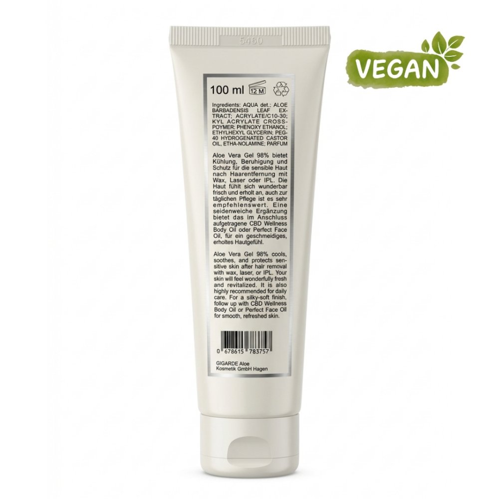 Aloe Vera Gel 98% Gesichtsgel Körpergel, 100 ml (Rückseite)